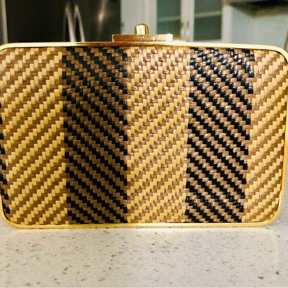 henri bendel After Party leather Woven Evening Clutch with Chain - Picture 3 of 17